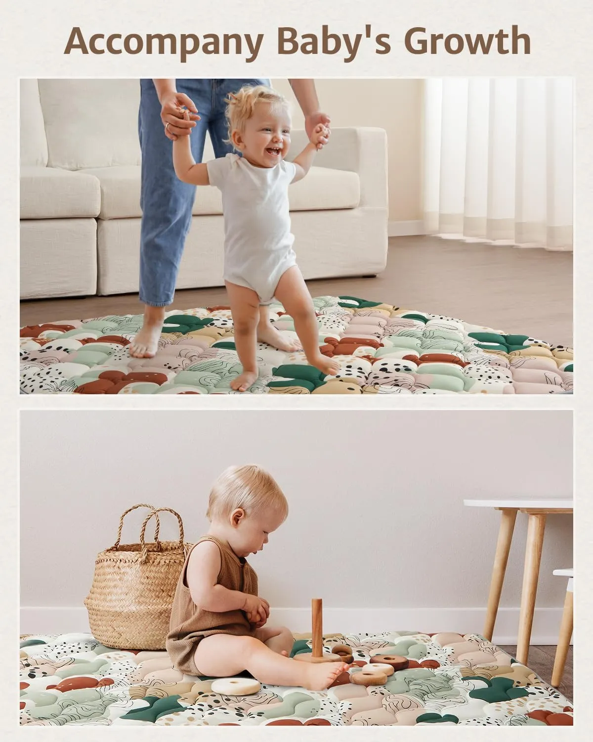 Blissful Diary Portable Baby Play Mats for Floor, Thicken Cushioned Foldable Baby Crawling Mat for Indoor Outdoor, Modern Abstract 43" X 43"
