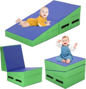 BLKMTY Gymnastics Mat Incline Mat for Kids, 34"x24" Folding Tumbling Mats Cheese Wedge Mat Kids Indoor Exercise Yoga Mat for Gymnastics Home Gym Mat W/Non-Slip PVC Surface and Handle, Small