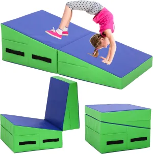 BLKMTY Gymnastics Mat Incline Mats 48"x24" Folding Tumbling Mats Cheese Wedge Mat Kids Cheese Mat Indoor/Outdoor Exercise Yoga Mat for Gymnastics Home Gym Mat W/Non-Slip PVC Surface and Handle