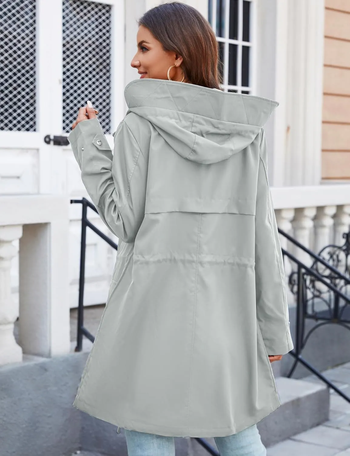 Bloggerlove Rain Jacket for Women Waterproof with Hood Trech Coat for Women Lightweight Raincoats Long Windbreaker