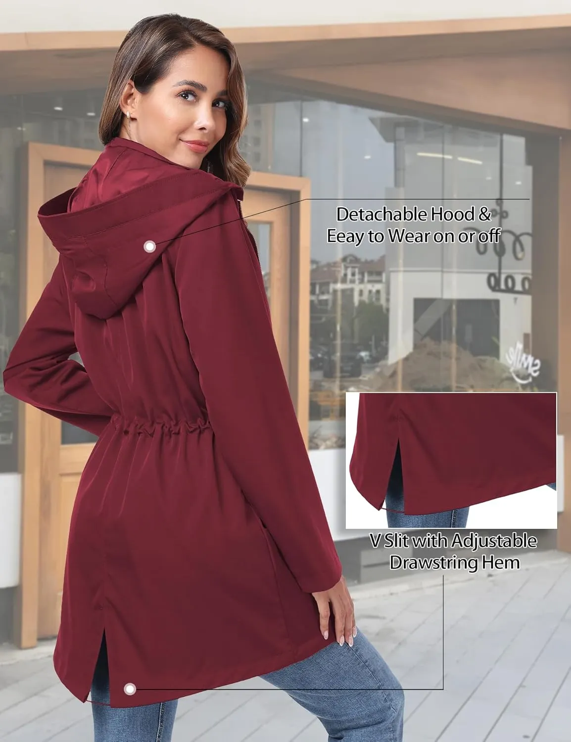Bloggerlove Rain Jacket for Women Waterproof with Hood Trech Coat for Women Lightweight Raincoats Long Windbreaker