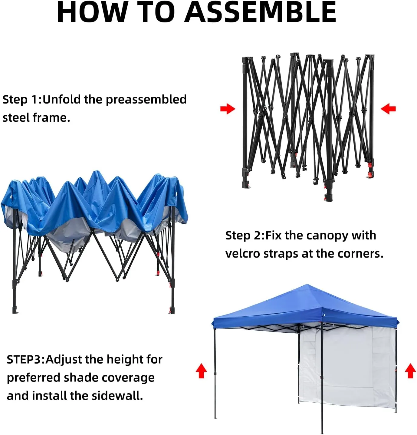 Blue 10x10 FT Pop Up Canopy Tent with 1 Sidewall, Heavy Duty Canopy for Outdoor, Commercial Instant Gazebos, for Party, Patio, by Kendane.