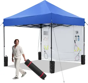 Blue 10x10 FT Pop Up Canopy Tent with 1 Sidewall, Heavy Duty Canopy for Outdoor, Commercial Instant Gazebos, for Party, Patio, by Kendane.