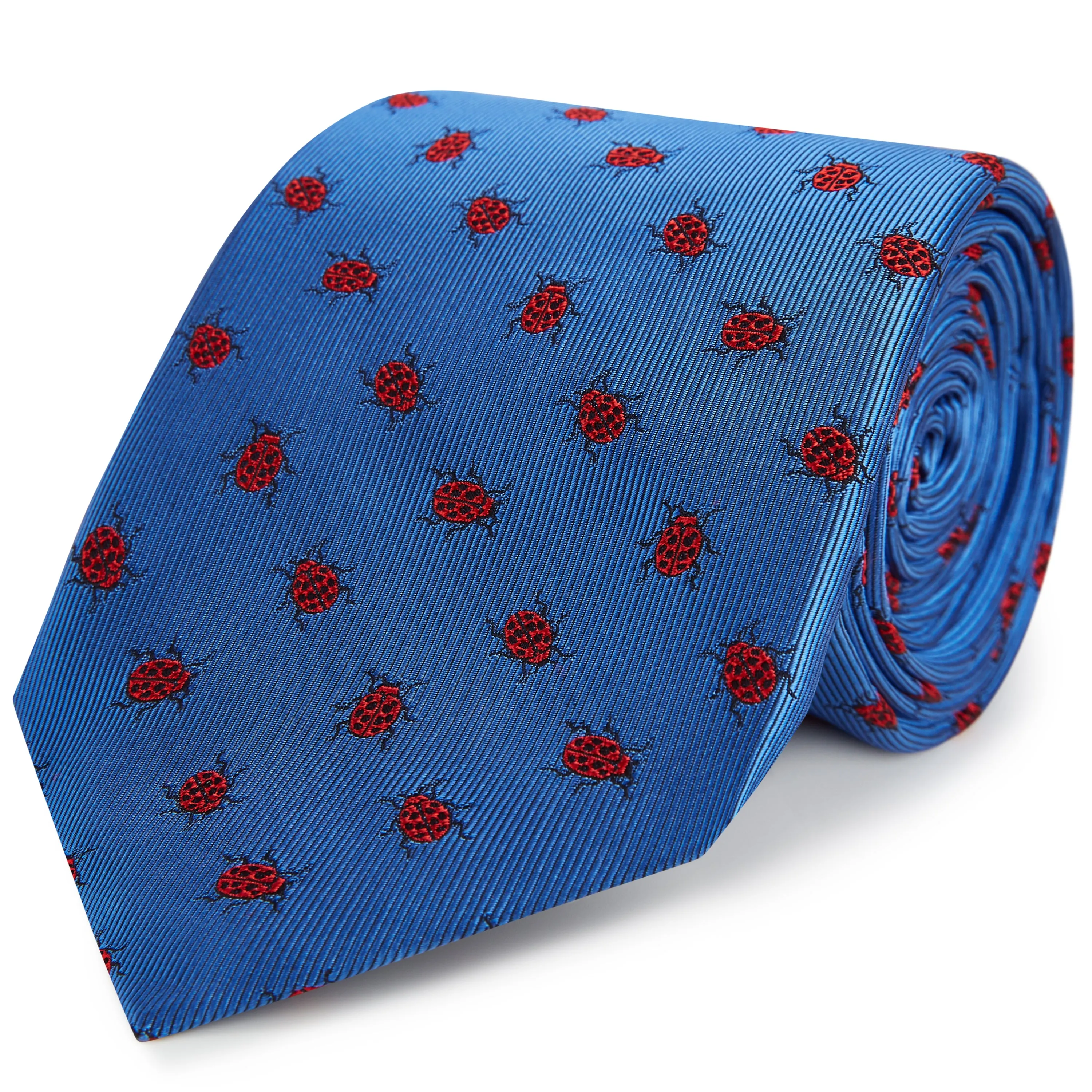 Blue Red Lady Bug Woven Silk Tie