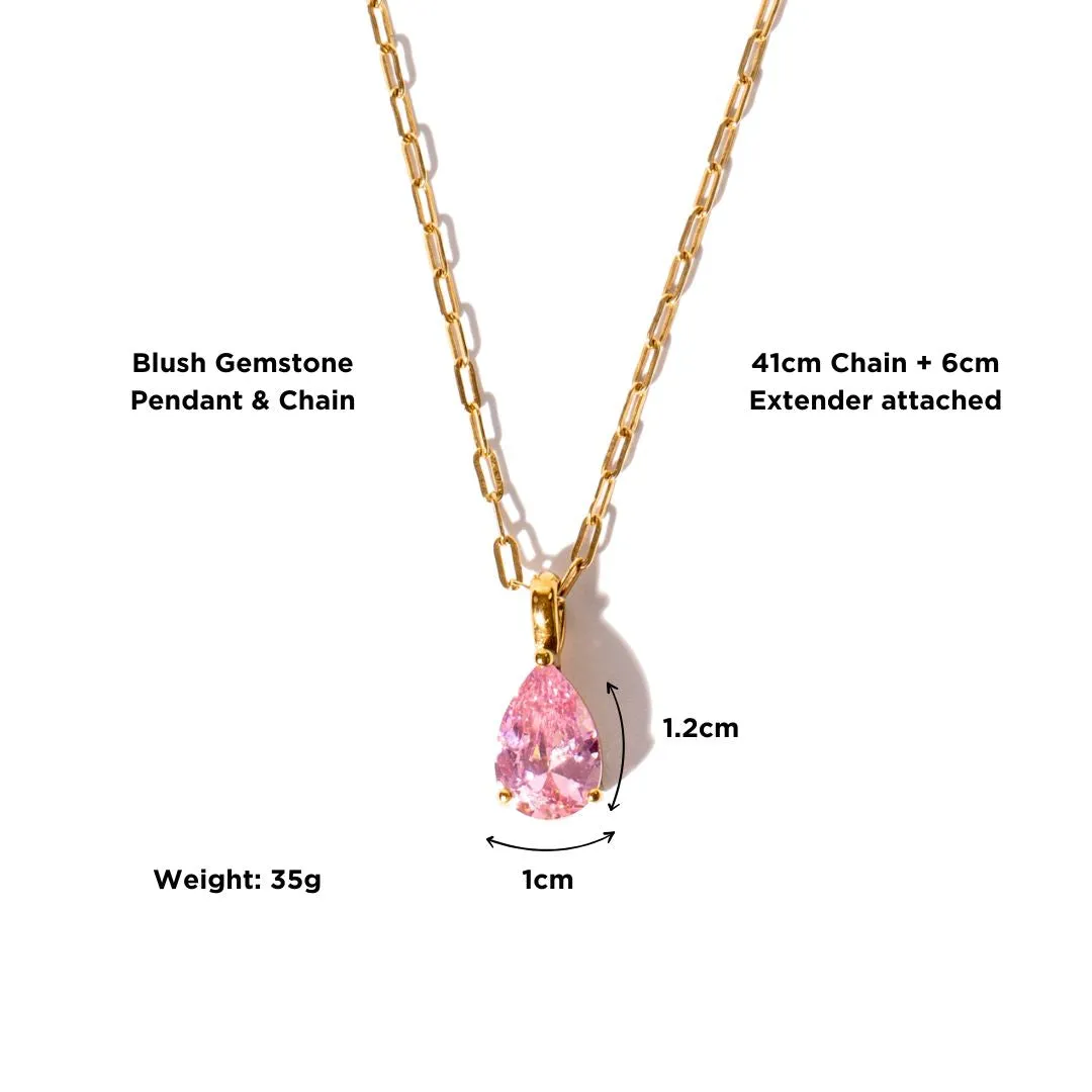 Blush Gemstone Pendant & Chain