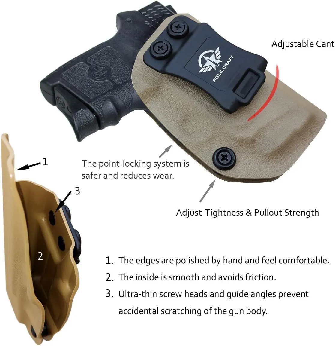 Bodyguard 380 Holster IWB Kydex Holster Fit: Smith & Wesson M&P Bodyguard 380 / Bodyguard 380 with Integrated Laser Pistol⎜Inside Waistband Carry⎜Adj. Cant Retention⎜Cover Mag-Button⎜No Wear⎜No Jitter