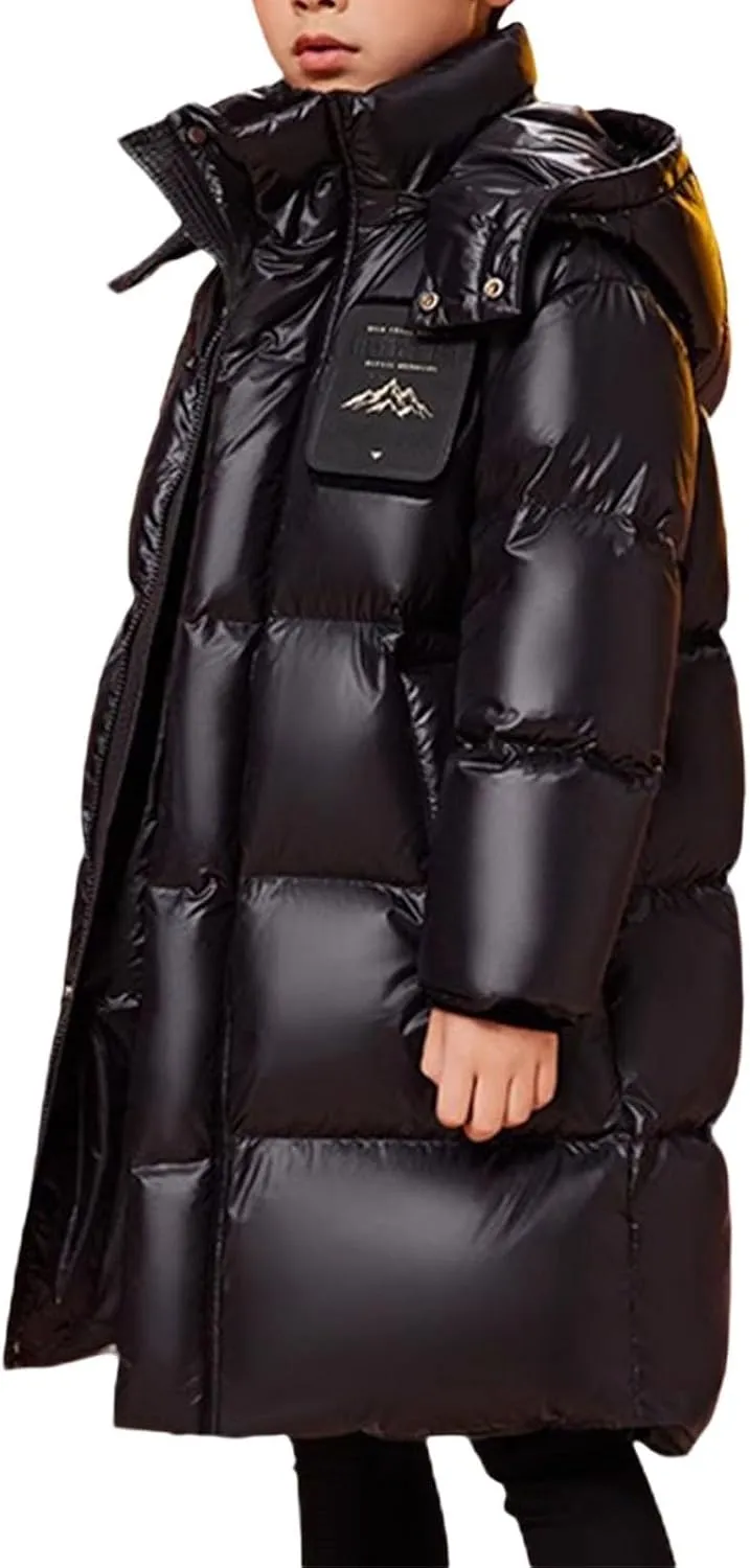 Boys Girls Long Heavyweight Puffer Jacket with Detachable Hood Kids Waterproo𝐟 Zip up Toddler Overalls for Boys Winter