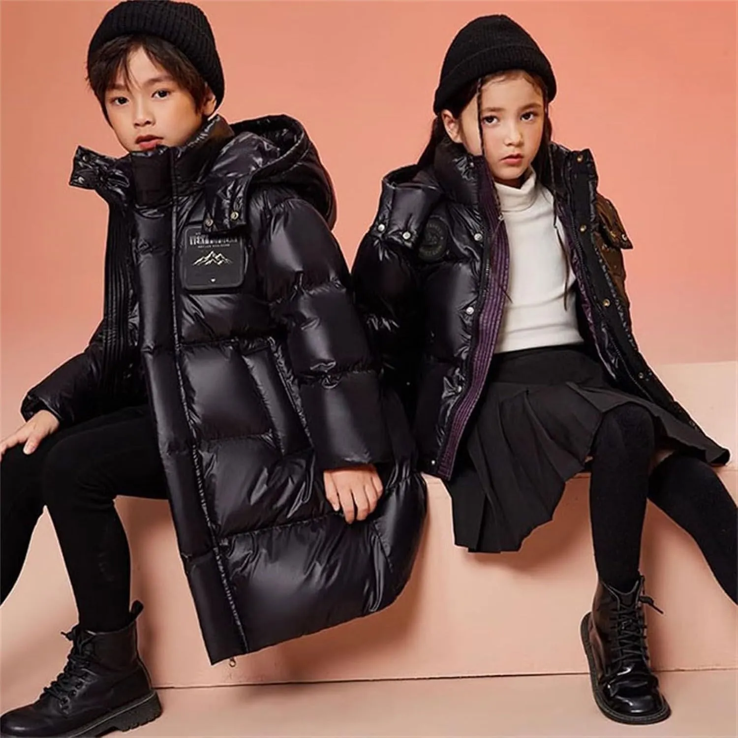 Boys Girls Long Heavyweight Puffer Jacket with Detachable Hood Kids Waterproo𝐟 Zip up Toddler Overalls for Boys Winter