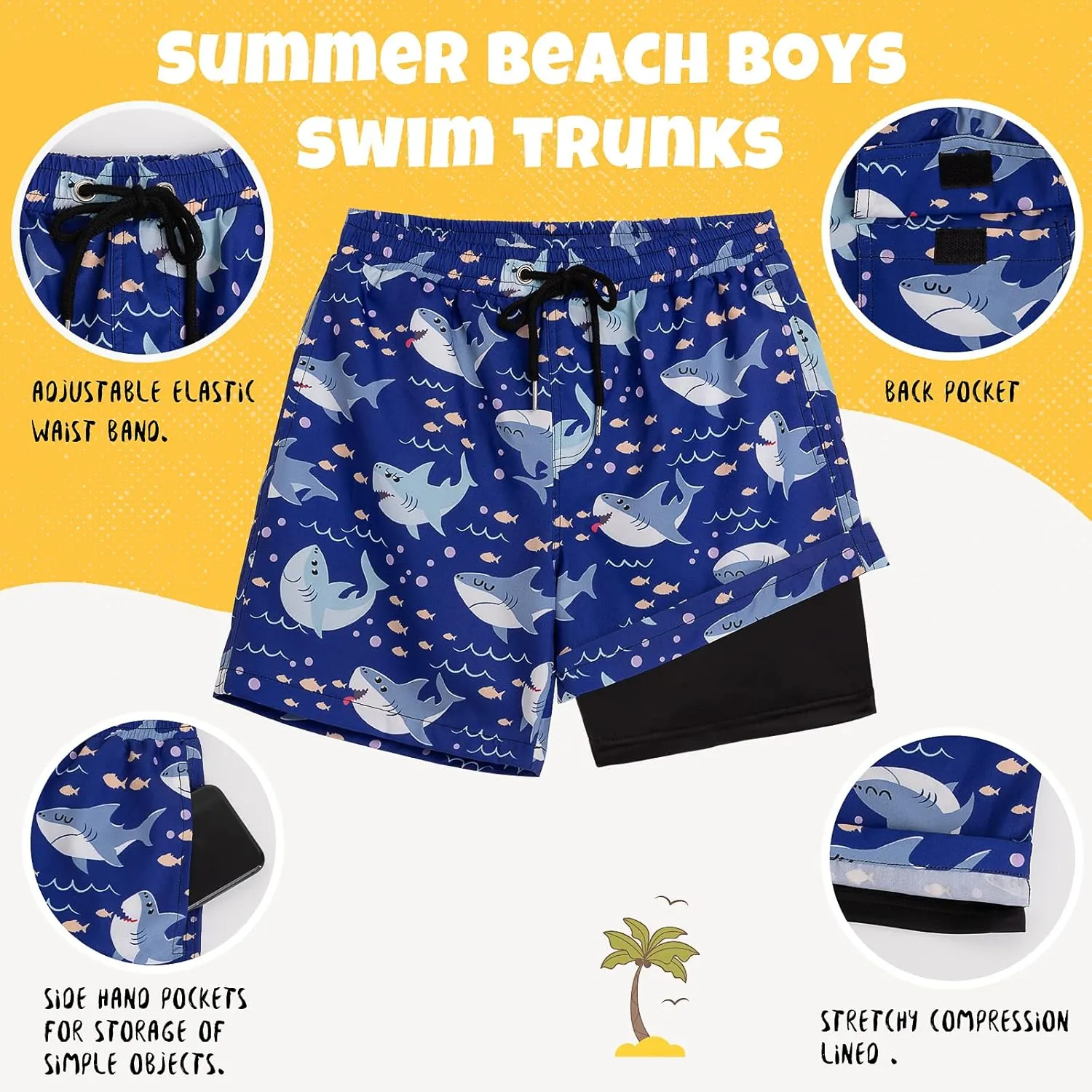 Boys Swim Trunks Bathing Suit Swim Shorts with Boxer Brief Liner Quick Dry Beach Swimsuit Compression