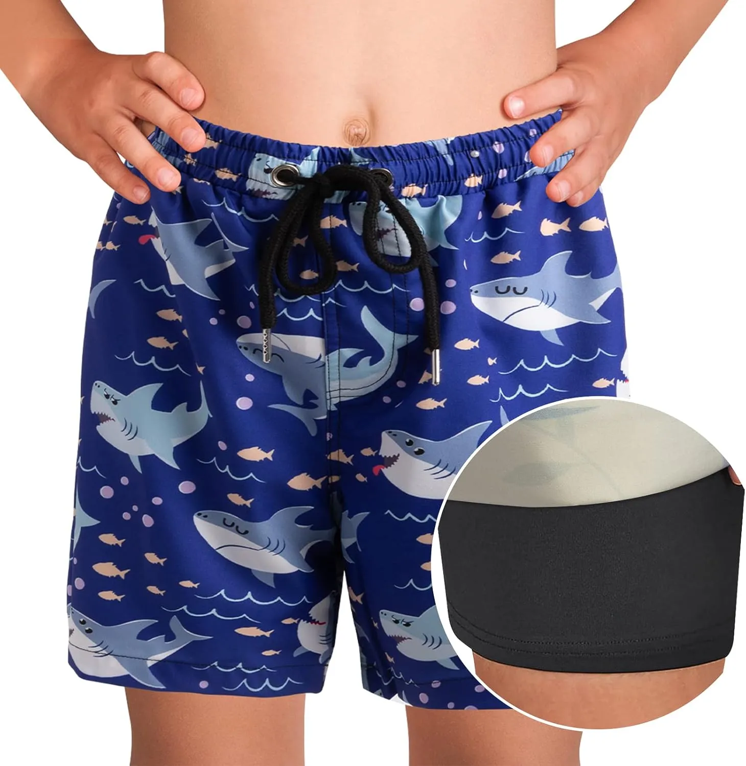 Boys Swim Trunks Bathing Suit Swim Shorts with Boxer Brief Liner Quick Dry Beach Swimsuit Compression