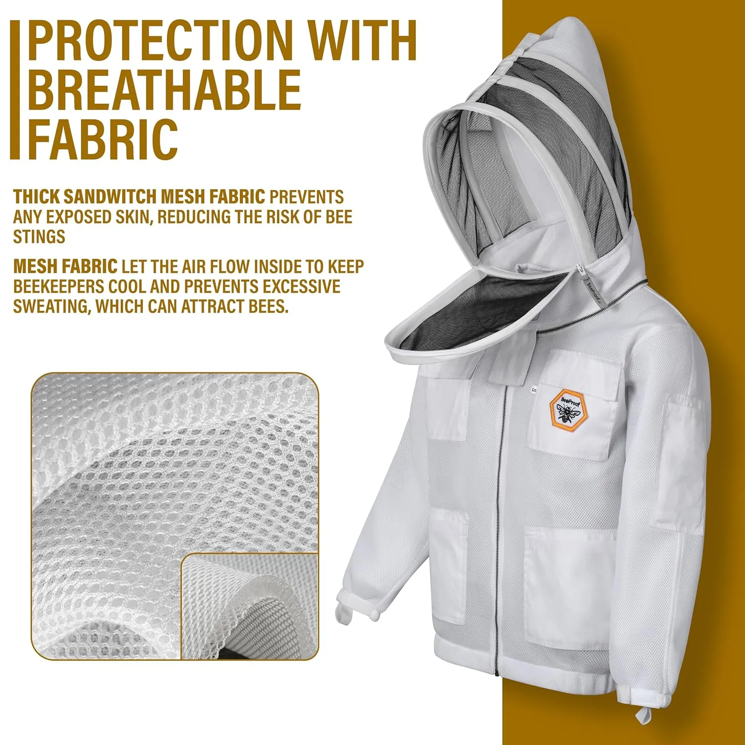 BP-401 Bee Jacket Mesh Ventilation for Professional Beekeeper's Total Protection, Light Weight, YKK Zipper with Clear View with Carring Bag by Bee Proof (Large)