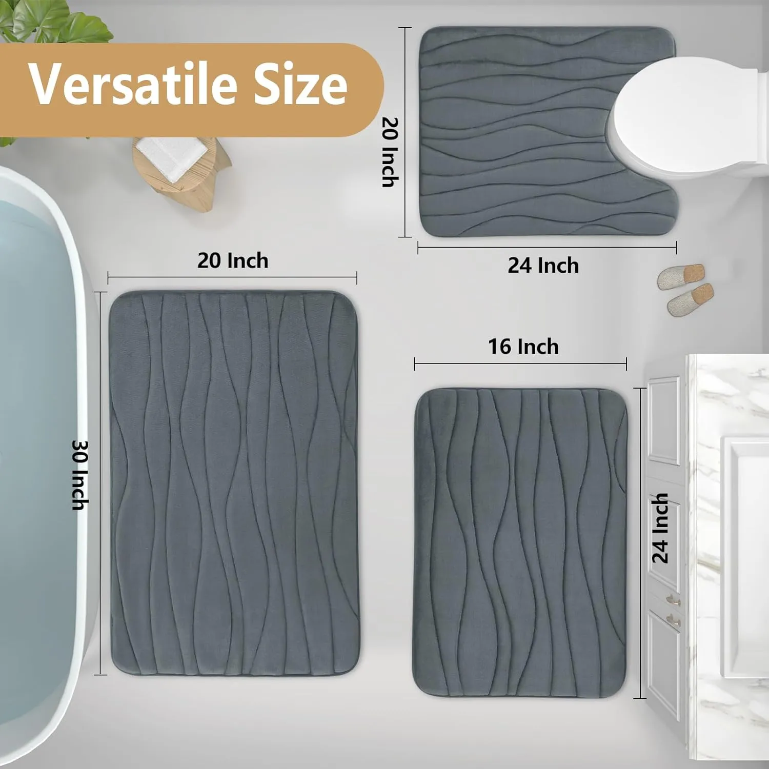 Buganda Memory Foam Bathroom Rug Mat 36x24, Extra Soft and Absorbent Bath Mats, Non-Slip and Machine Washable Bath Rugs for Bathroom Floor,Tub and Shower, Dark Grey