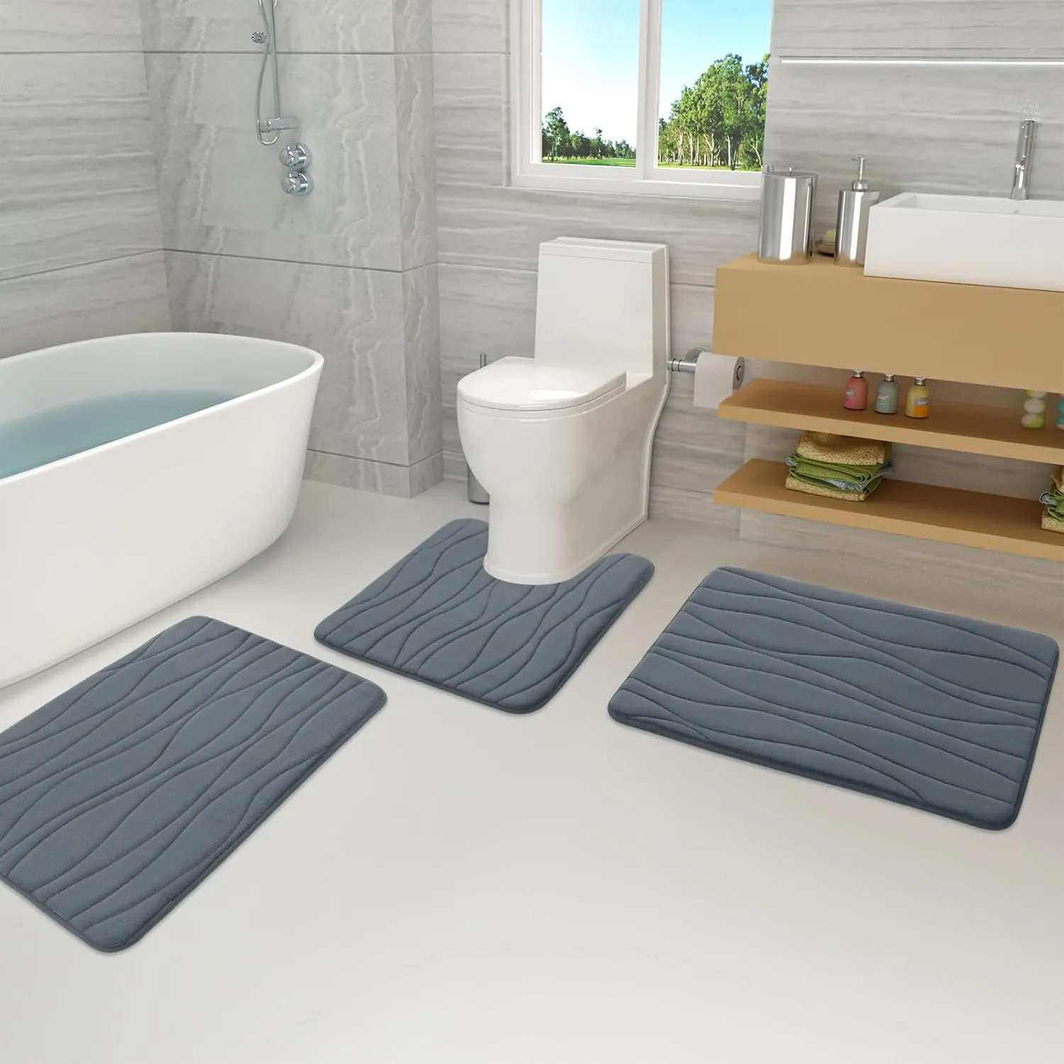 Buganda Memory Foam Bathroom Rug Mat 36x24, Extra Soft and Absorbent Bath Mats, Non-Slip and Machine Washable Bath Rugs for Bathroom Floor,Tub and Shower, Dark Grey