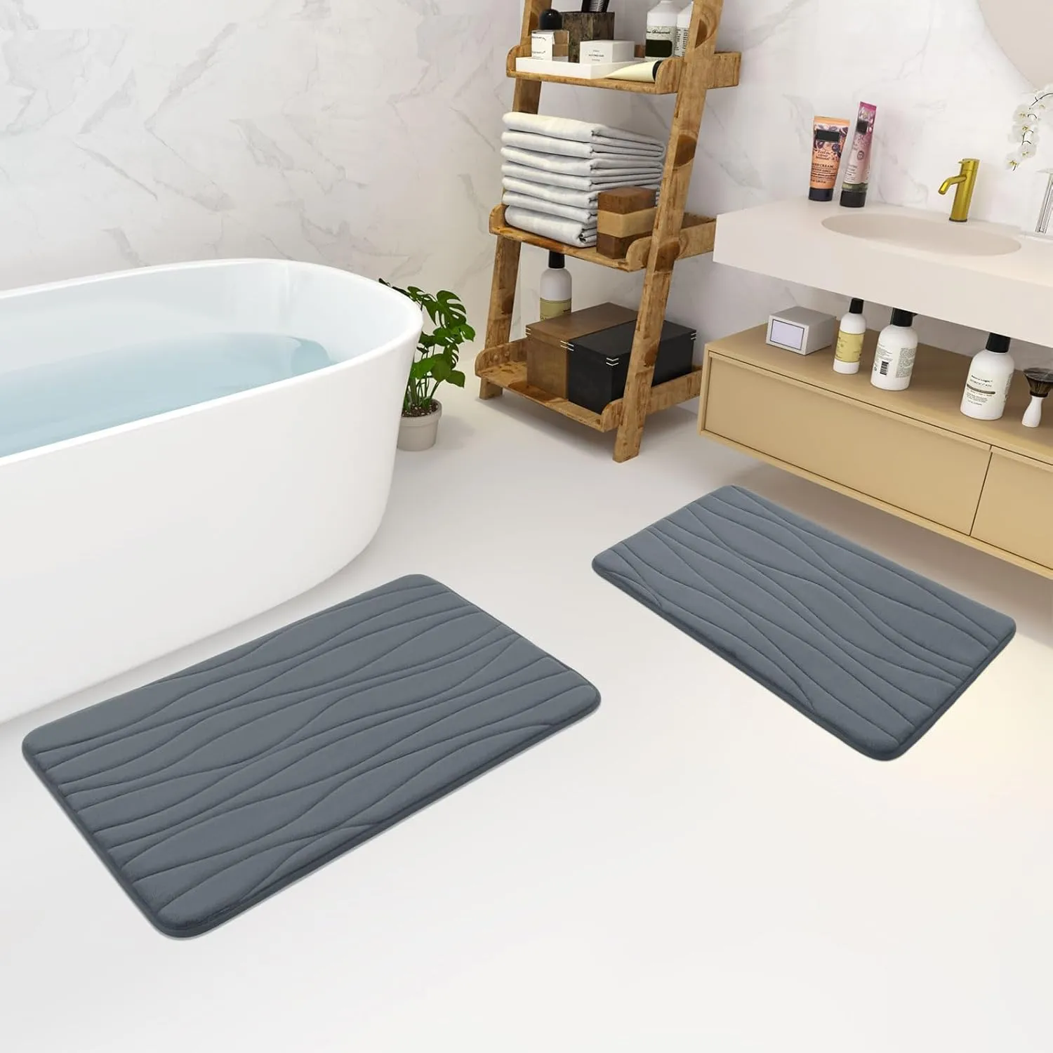 Buganda Memory Foam Bathroom Rug Mat 36x24, Extra Soft and Absorbent Bath Mats, Non-Slip and Machine Washable Bath Rugs for Bathroom Floor,Tub and Shower, Dark Grey