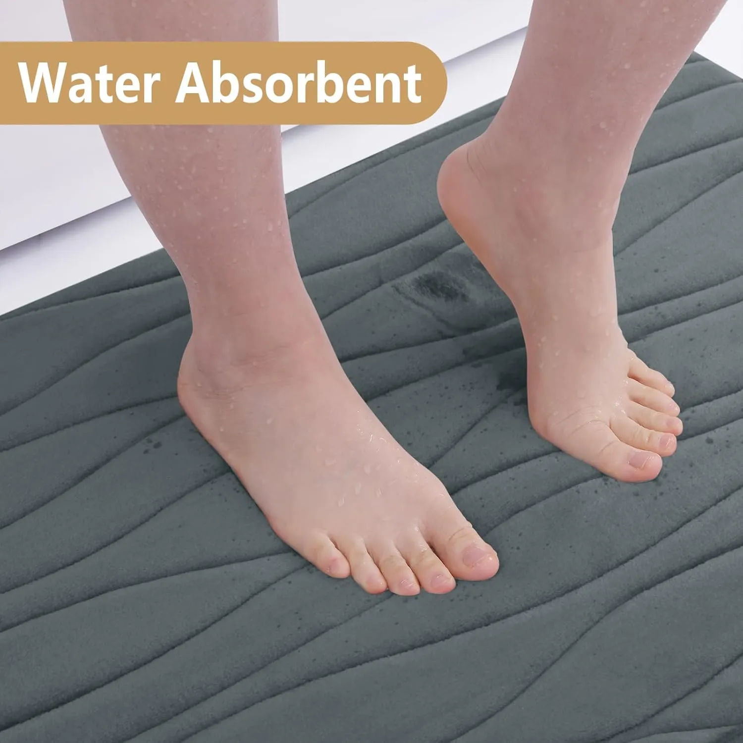 Buganda Memory Foam Bathroom Rug Mat 36x24, Extra Soft and Absorbent Bath Mats, Non-Slip and Machine Washable Bath Rugs for Bathroom Floor,Tub and Shower, Dark Grey