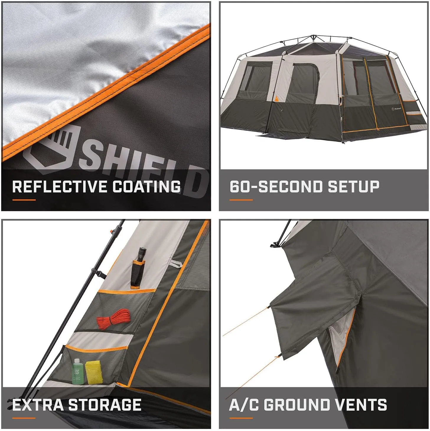 Bushnell Instant Tent | 6 Person / 9 Person / 12 Person Shield Series Instant Tents Cabin Design Perfect for 3 Season Family Camping, Hunting, and Fishing with Fast Setup