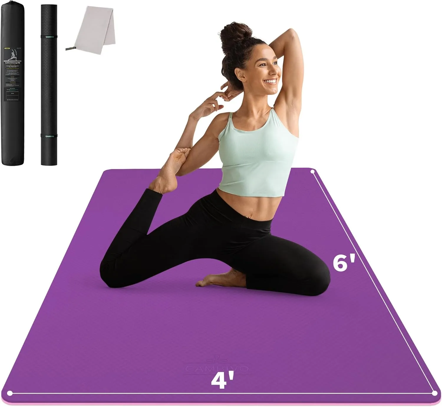 CAMBIVO Large Yoga Mat (6'x 4'), Extra Wide Workout Mat for Men and Women, Yoga Mat Thick 1/3 &1/4 Exercise Mats for Home Workout, Yoga, Pilates (Black,1/4 inch)