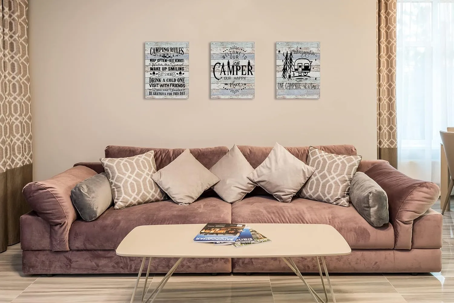 Camper Camping Rules Campsite Canvas Wall Art Prints Artwork Signs Framed for Lake House Cabin Porch Campsite Wall Decor Home Room RV Decor, 3 Pieces 11X14 inch, Friends Family Housewarming Gift