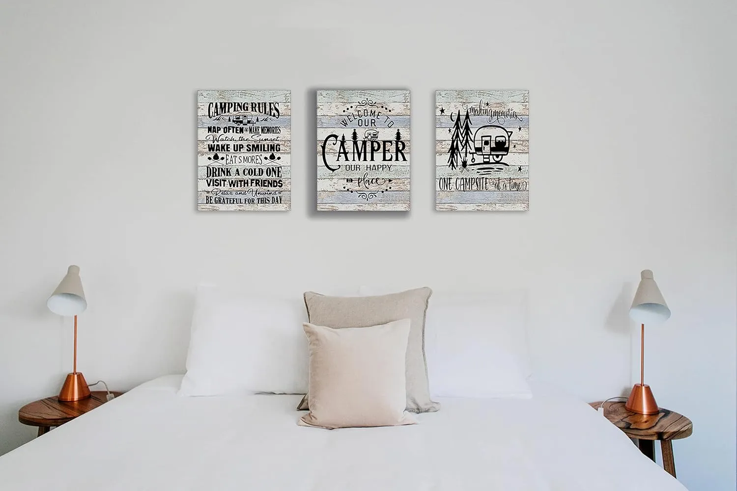 Camper Camping Rules Campsite Canvas Wall Art Prints Artwork Signs Framed for Lake House Cabin Porch Campsite Wall Decor Home Room RV Decor, 3 Pieces 11X14 inch, Friends Family Housewarming Gift