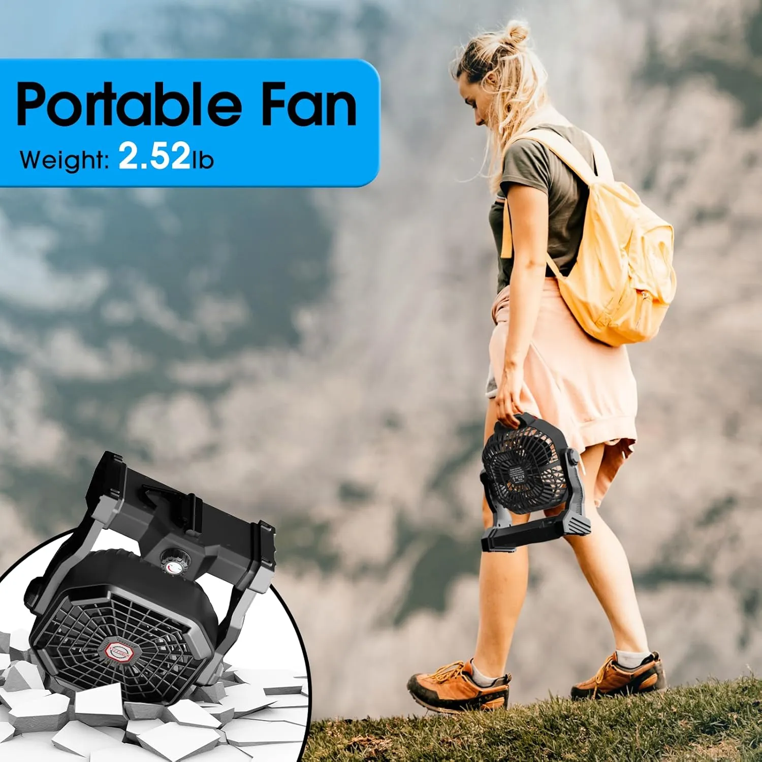 Camping Fan with LED Lantern, 30000 mAh 9 Inch Portable Rechargeable Battery Powered Fan with Stepless Speed and Quiet Battery Operated for Picnic, Barbecue, Fishing, Travel, Home, Tent