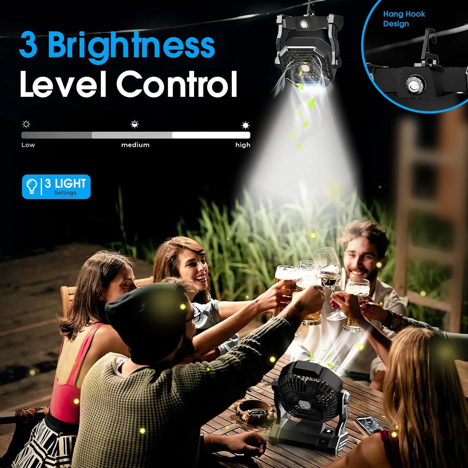 Camping Fan with LED Lantern, 30000 mAh 9 Inch Portable Rechargeable Battery Powered Fan with Stepless Speed and Quiet Battery Operated for Picnic, Barbecue, Fishing, Travel, Home, Tent