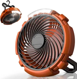 Camping Fan with LED Lantern, 6000mAh Battery Operated Rechargeable Fan, 3 Speeds,180° Rotation, Portable Desk Fan with Hanging Hook, Tent Fan for Travel Camping Outdoor Fishing