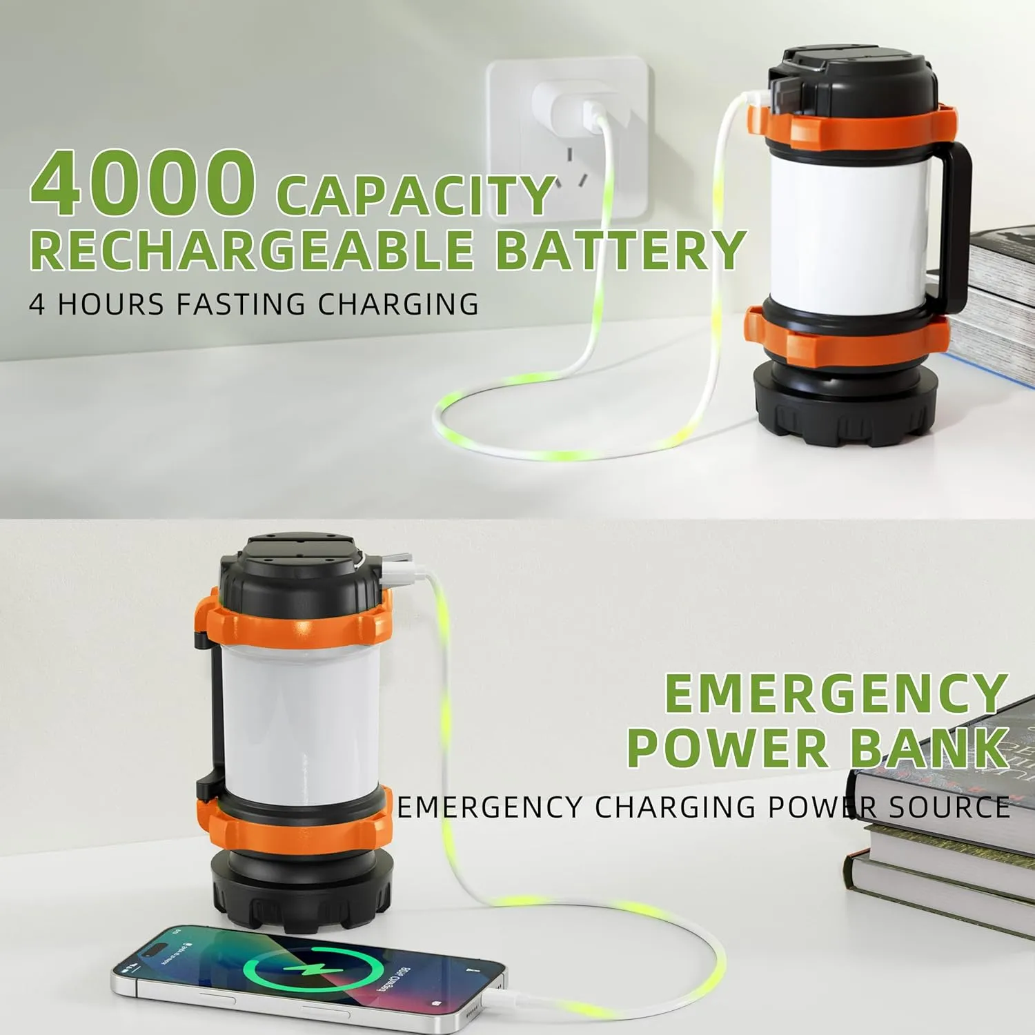 Camping Lantern Rechargeable , Alpswolf Camping Flashlight 4000 Capacity, 6 Modes, IPX4 Waterproof, Led Lantern Camping, Hiking, Outdoor Recreations, Orange 1 Pack