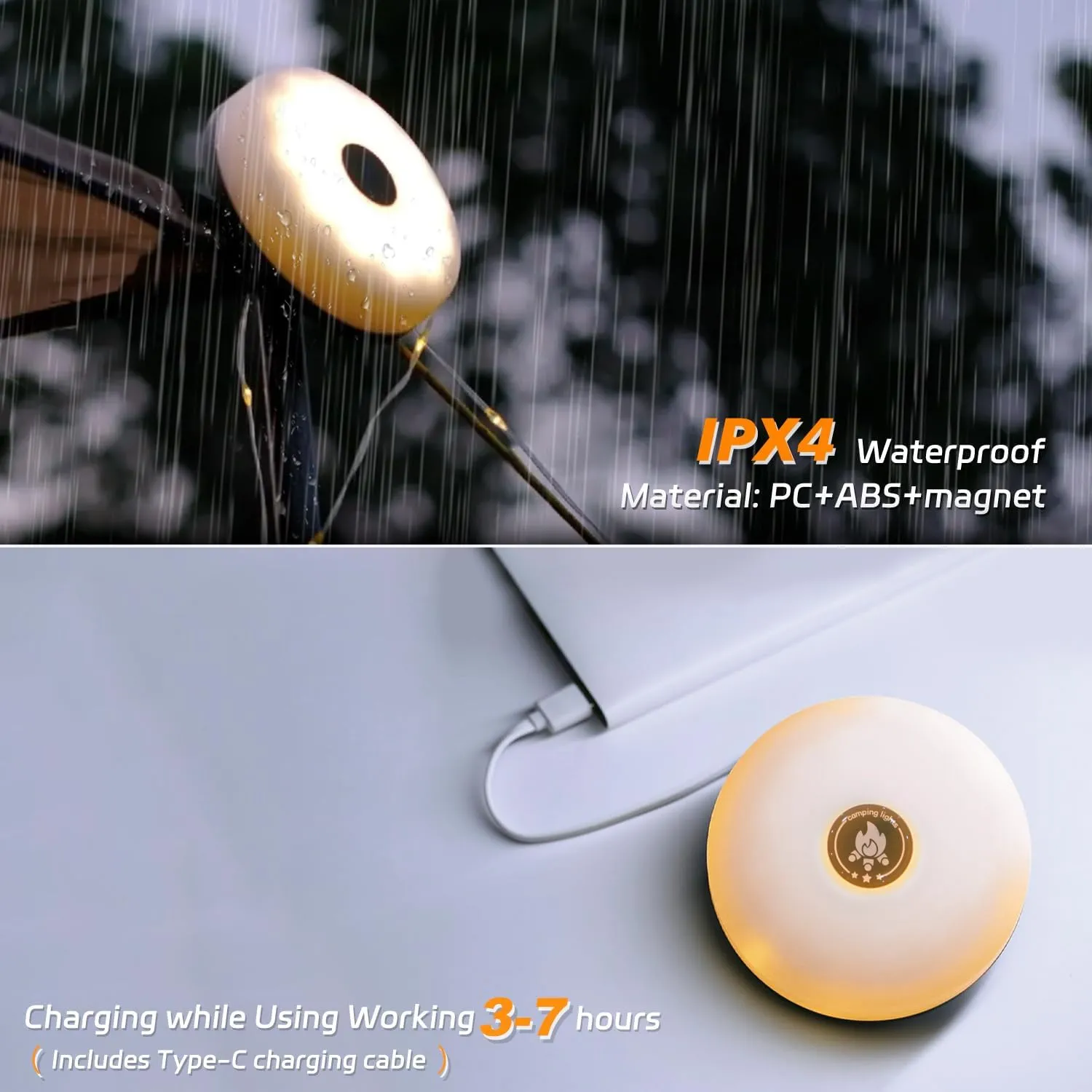 Camping Lights String,Outdoor String Lights with 5 Lighting Modes,Quick 30s Recovery,Durable and Waterproof,USB Charging-Portable Camping Lights for Camping,Yard,and Hiking(2PACK)