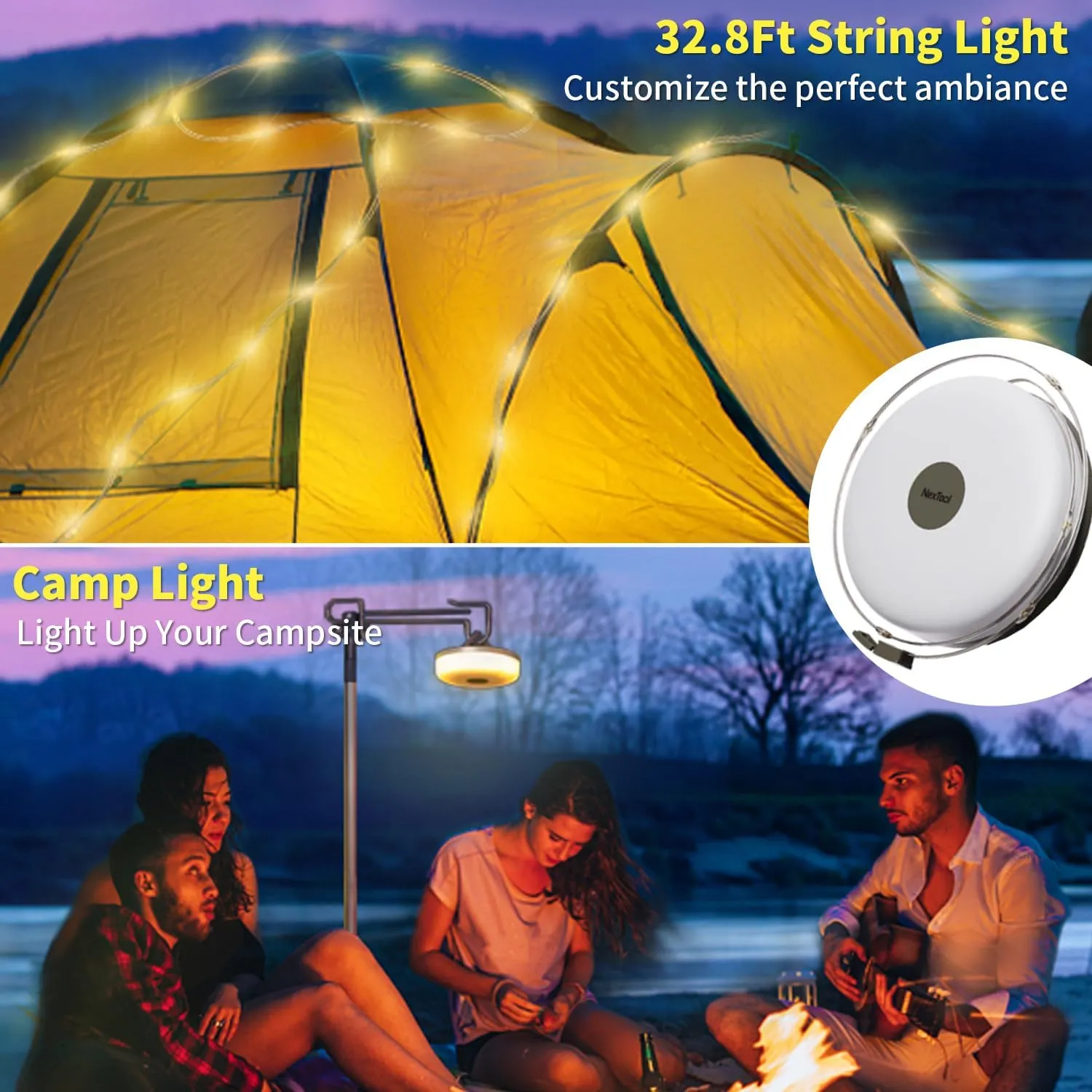 Camping String Lights, HAMLITE 32.8Ft Camping Latern with String Light, Rechargeable Waterproof Camp Lights, Upgraded Outdoor String Light, Portable Camping Gadgets 2023, Tent Lights for Hiking