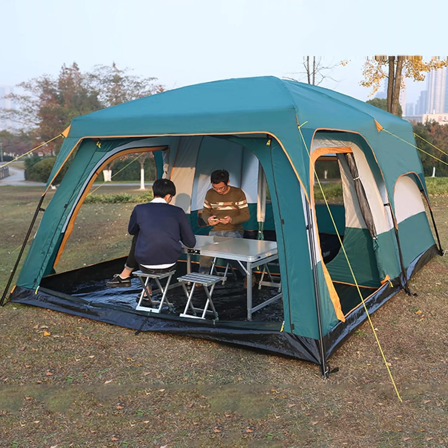 Camping Tent Waterproof Instant Tent 4-6 Person, Family Cabin Tents, 2 Rooms, Portable Instant Tents with Removable Rainfly, Automatic Tent for Camping Hiking Mountaineering