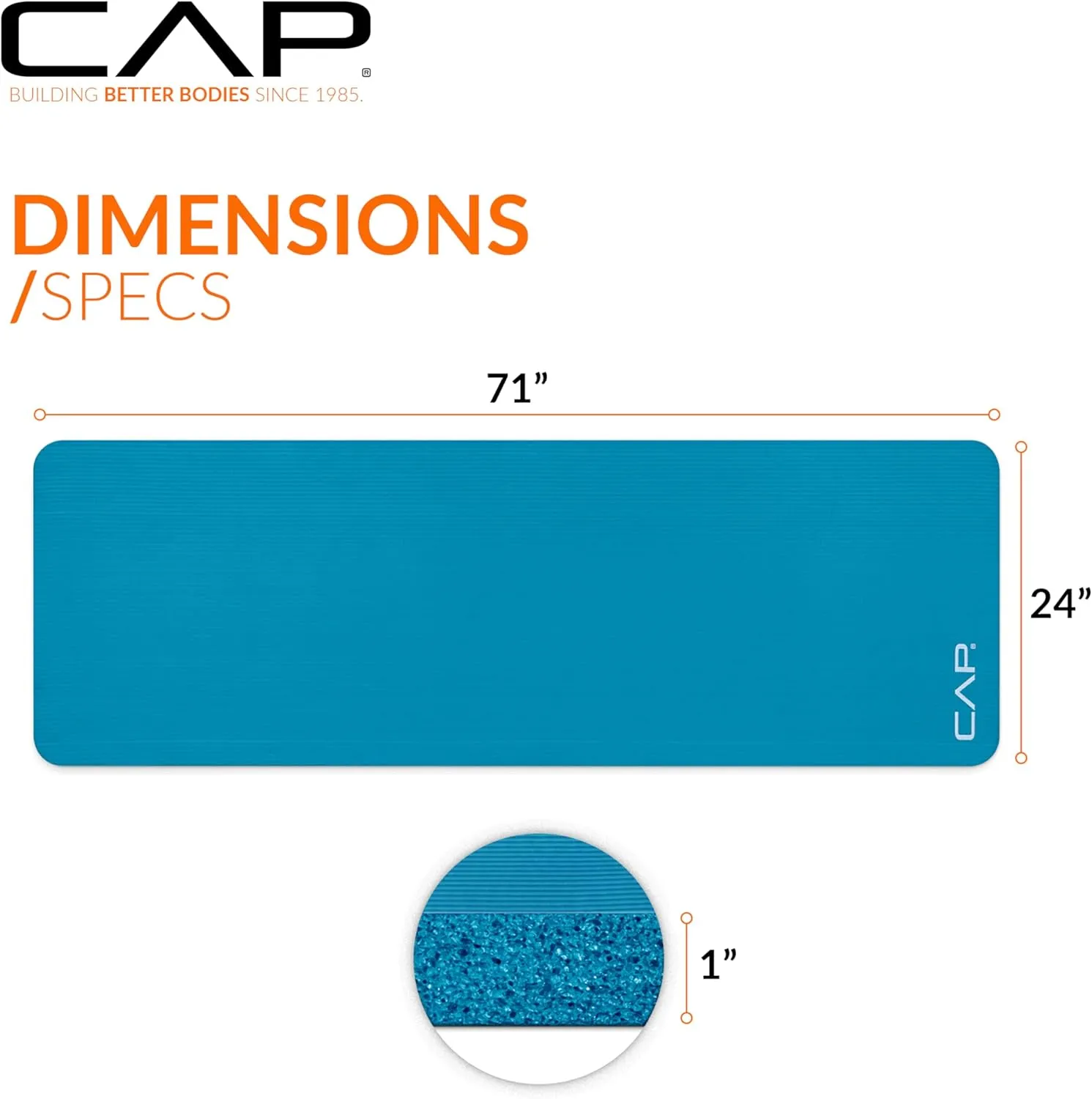 CAP Barbell 1-Inch High Density Exercise Yoga Mat with Strap | Multiple Colors