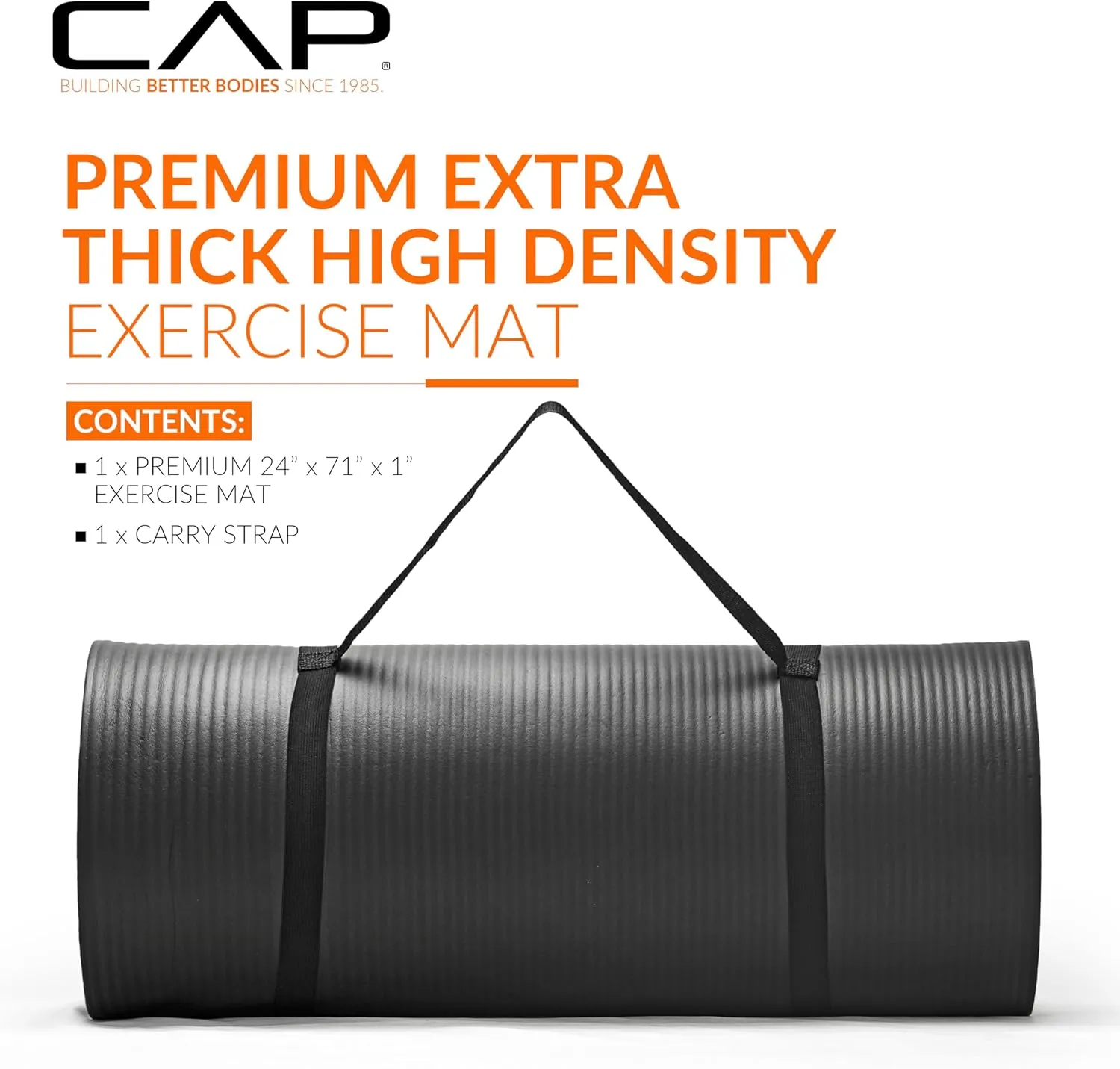 CAP Barbell 1-Inch High Density Exercise Yoga Mat with Strap | Multiple Colors
