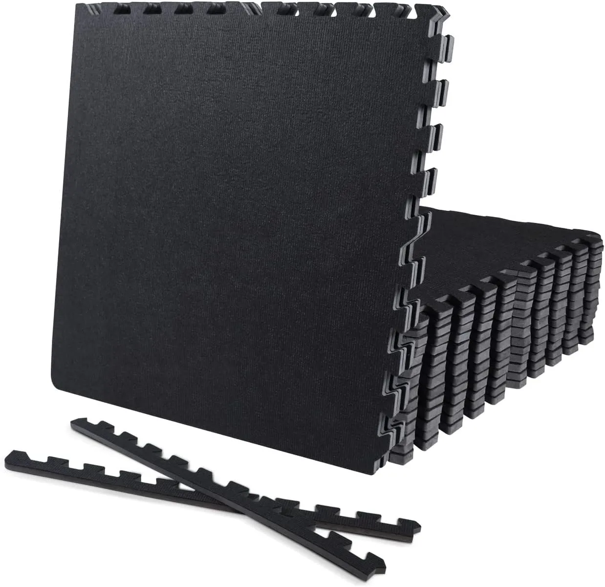 CAPHAUS EVA Foam Floor Tiles with Black Top, 24 Inch x 24 Inch Interlocking Carpet Texture Mats