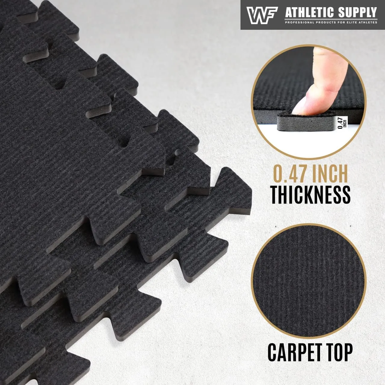 CAPHAUS EVA Foam Floor Tiles with Black Top, 24 Inch x 24 Inch Interlocking Carpet Texture Mats