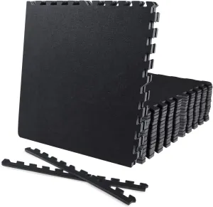 CAPHAUS EVA Foam Floor Tiles with Black Top, 24 Inch x 24 Inch Interlocking Carpet Texture Mats
