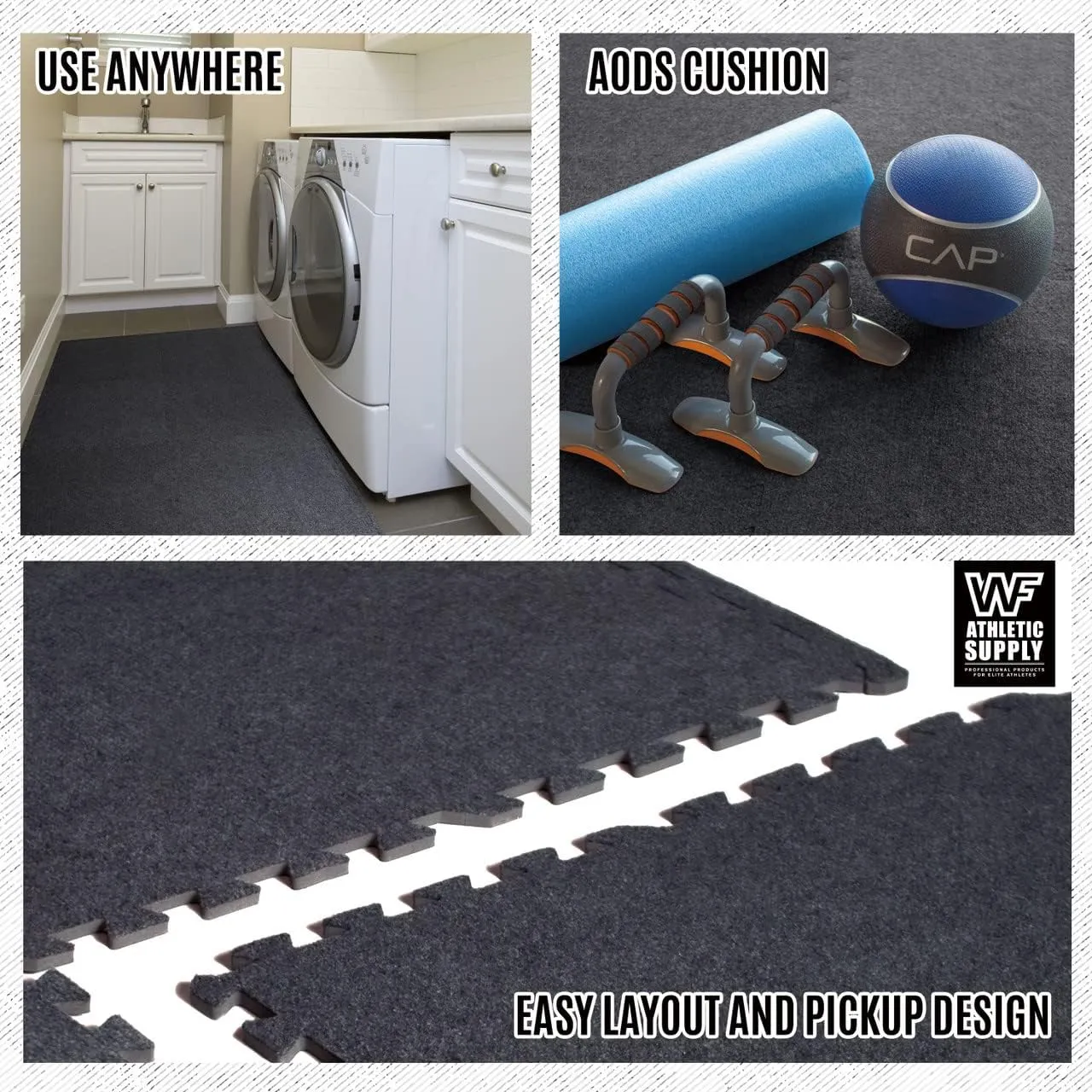 CAPHAUS EVA Foam Floor Tiles with Black Top, 24 Inch x 24 Inch Interlocking Carpet Texture Mats