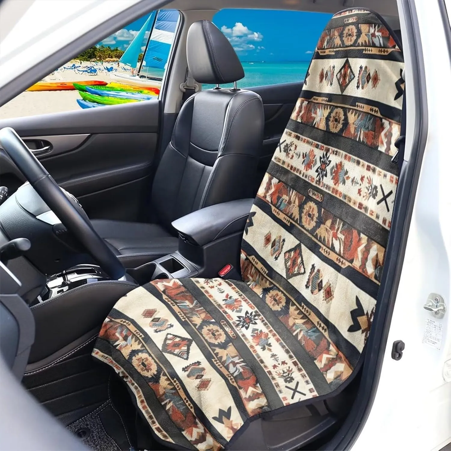 Car Front Seat Cover, Hawaii Tiki Printed Waterproof Sweat Towel Seat Cover for Women and Men, Comfy Stretchy Car Seat Covers for After Swimming Surfing Activities Workout Outdoor