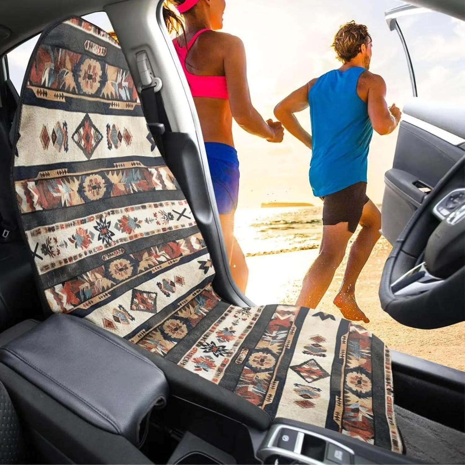 Car Front Seat Cover, Hawaii Tiki Printed Waterproof Sweat Towel Seat Cover for Women and Men, Comfy Stretchy Car Seat Covers for After Swimming Surfing Activities Workout Outdoor