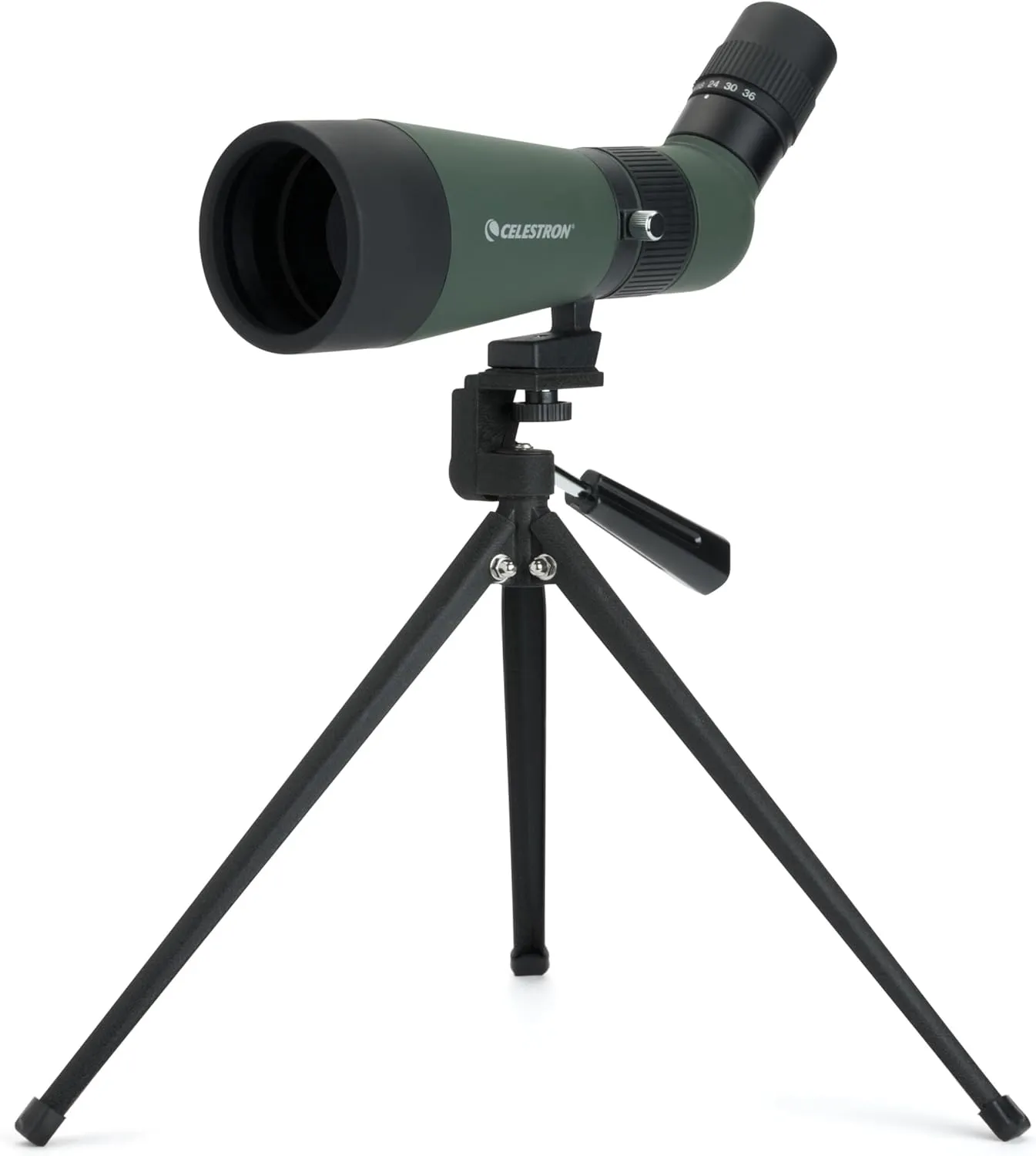 Celestron – LandScout 60mm Angled Spotting Scope – Fully Coated Optics – 12–36x Zoom Eyepiece – Rubber Armored – Tabletop Tripod and Smartphone Adapter