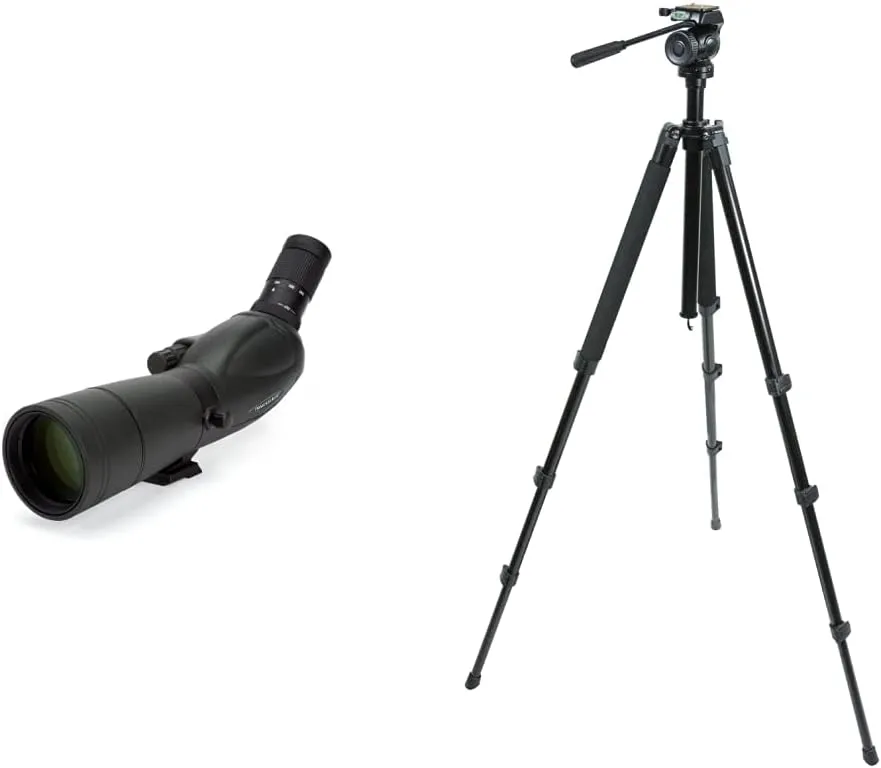 Celestron – TrailSeeker 65mm Angled Spotting Scope – Fully Multi-Coated XLT Optics – 16-48x Zoom Eyepiece – Waterproof & Fogproof – Rubber Armored and 82050 TrailSeeker Tripod (Black)