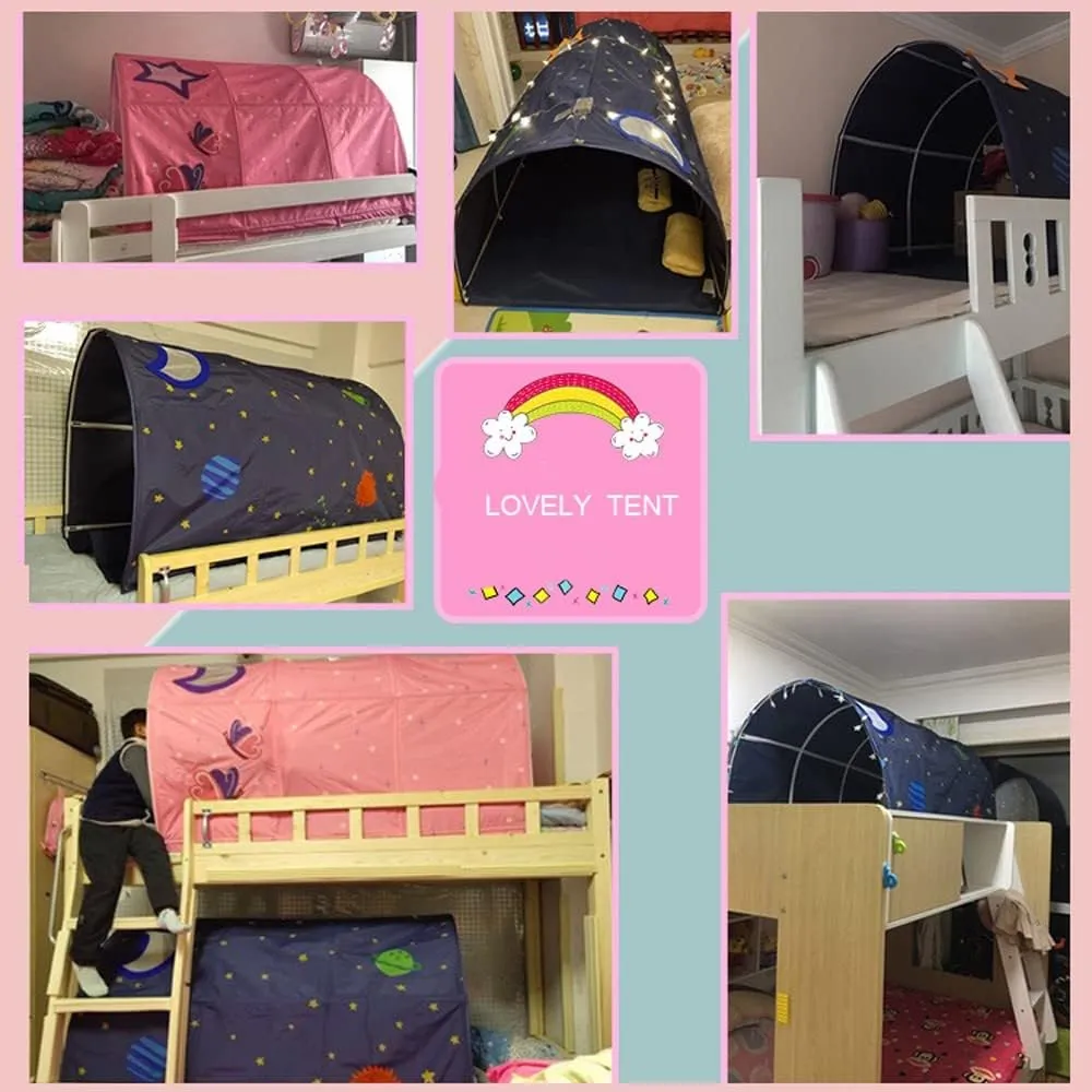 Children's Cabin Bed Tunnel Tent for 90-100cm in Width Loft Bed Bunk Tent,Fabric, Blue, Single