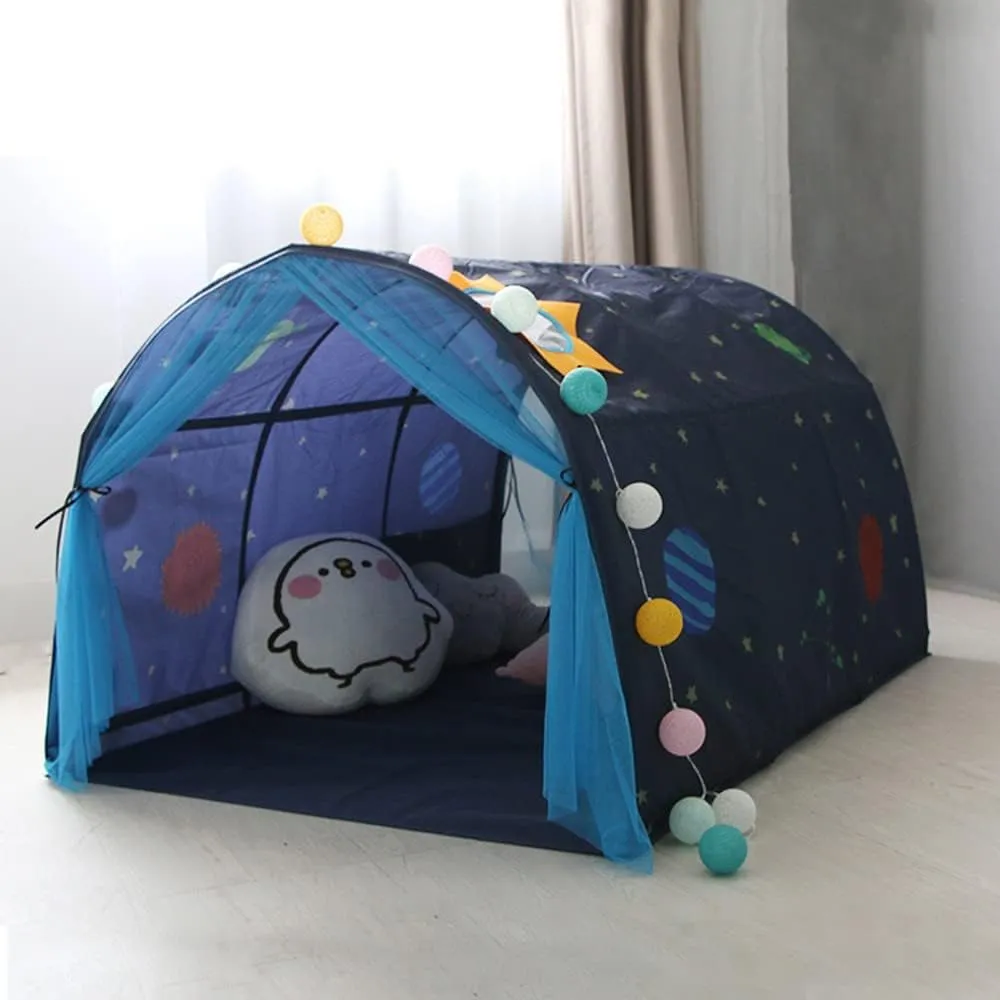 Children's Cabin Bed Tunnel Tent for 90-100cm in Width Loft Bed Bunk Tent,Fabric, Blue, Single