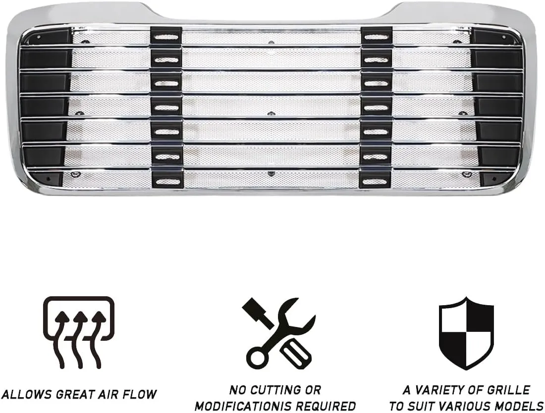 Chrome Front Hood Radiator Grille Compatible With Freightliner M2 2004-2013 (with Bug Screen)