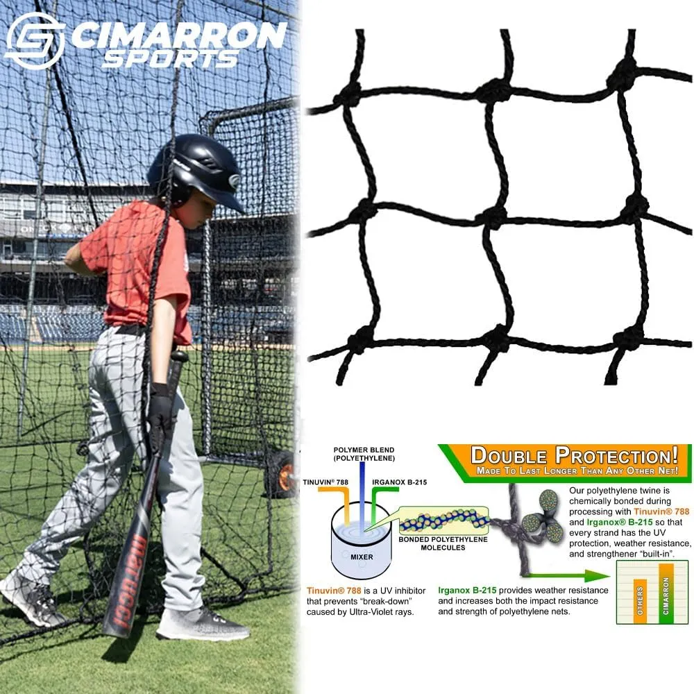 Cimarron Sports Commercial Baseball Softball Batting Cage Tunnel, Frame, Net, L-Screen, Backstop, Home Plate Mat, Ground Supports