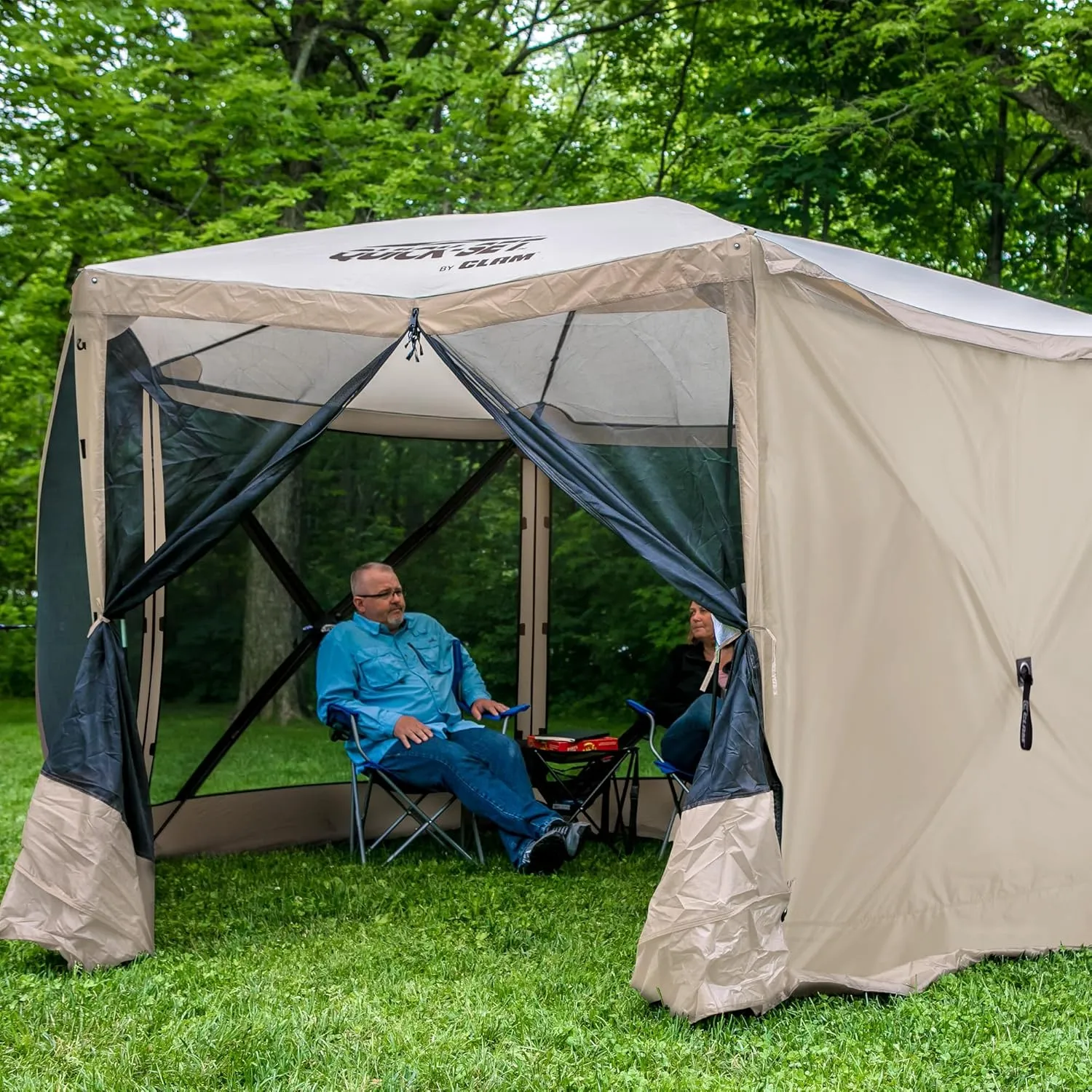 CLAM Quick-Set Escape 12 x 12 Foot Portable Pop Up Camping Outdoor Gazebo 6 Sided Canopy Shelter   2 Pack of Wind and Sun Panels