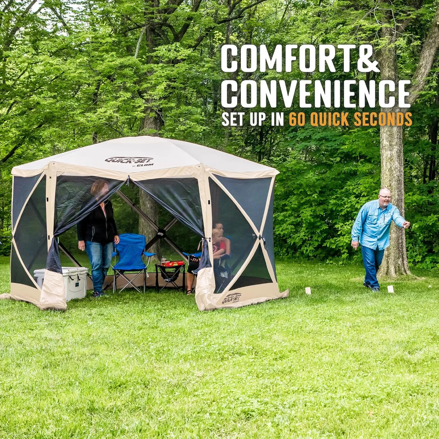 CLAM Quick-Set Escape 12 x 12 Foot Portable Pop Up Camping Outdoor Gazebo 6 Sided Canopy Shelter   2 Pack of Wind and Sun Panels