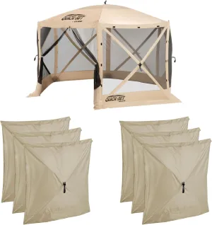 CLAM Quick-Set Escape 12 x 12 Foot Portable Pop Up Camping Outdoor Gazebo 6 Sided Canopy Shelter   2 Pack of Wind and Sun Panels