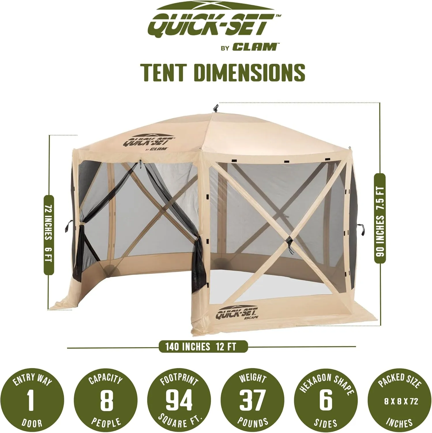 CLAM Quick-Set Escape 12 x 12 Foot Portable Pop Up Camping Outdoor Gazebo 6 Sided Canopy Shelter   2 Pack of Wind and Sun Panels