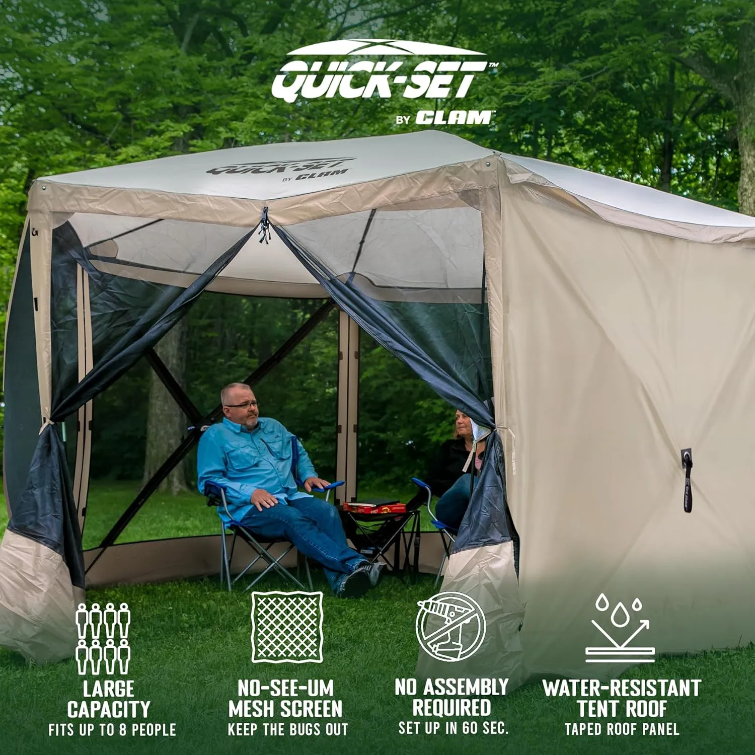 CLAM Quick-Set Escape 12 x 12 Foot Portable Pop Up Camping Outdoor Gazebo 6 Sided Canopy Shelter   2 Pack of Wind and Sun Panels