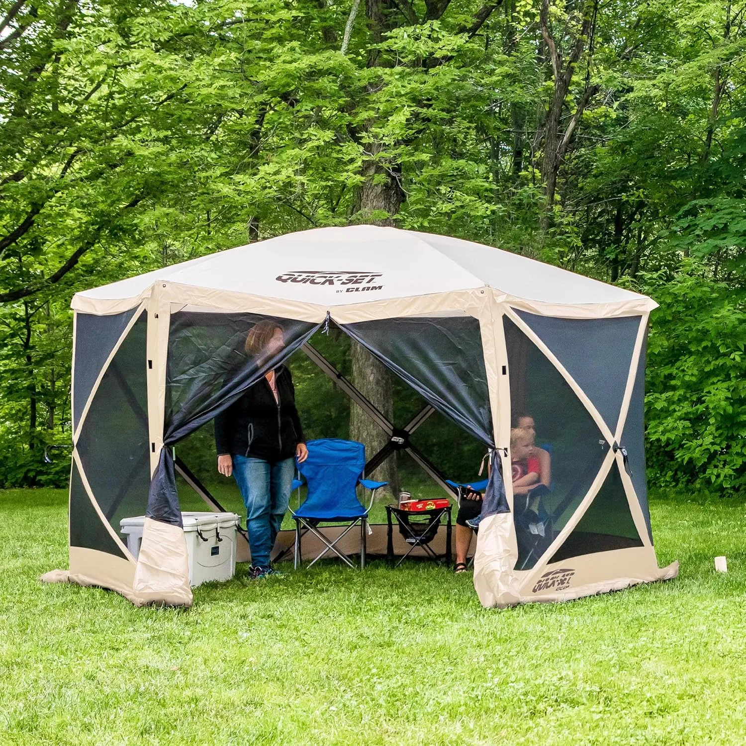 CLAM Quick-Set Escape 12 x 12 Foot Portable Pop Up Camping Outdoor Gazebo 6 Sided Canopy Shelter   2 Pack of Wind and Sun Panels